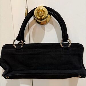 Via Spiga Black Suede Top-Handle Shoulder Bag